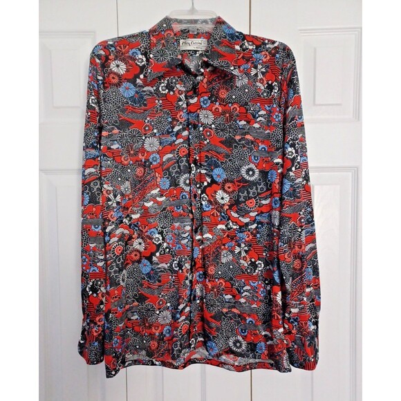 Vintage Oleg Cassini By Burma Shirt '70s Psychedelic Floral Geometric Print L